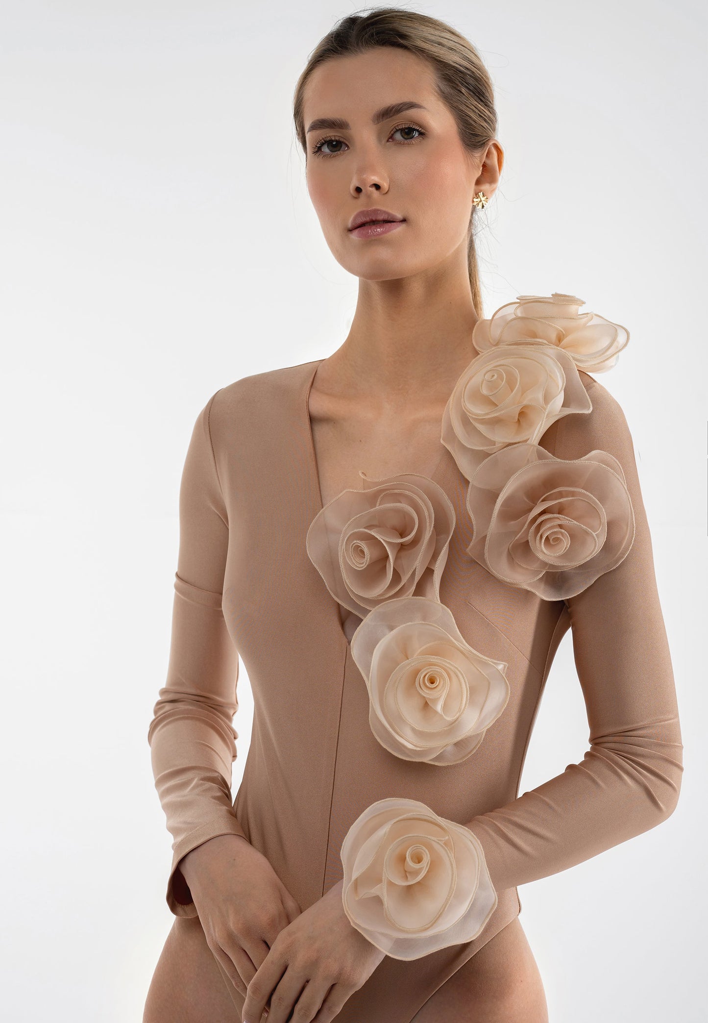 ROSE ORGANZA BROOCH BEIGE