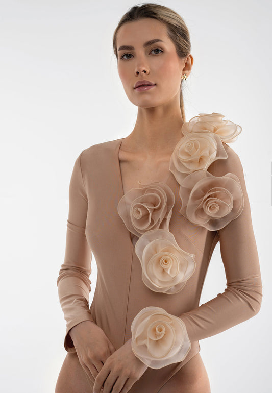 ROSE ORGANZA BROOCH BEIGE